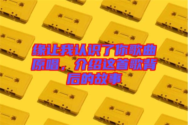 緣讓我認識了你歌曲原唱，介紹這首歌背后的故事