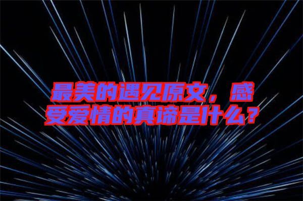 最美的遇見原文，感受愛情的真諦是什么？