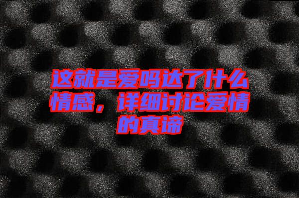 這就是愛嗎達了什么情感，詳細討論愛情的真諦