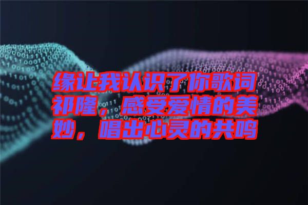 緣讓我認(rèn)識(shí)了你歌詞祁隆，感受愛(ài)情的美妙，唱出心靈的共鳴