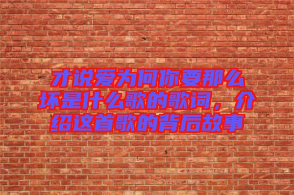 才說愛為何你要那么壞是什么歌的歌詞，介紹這首歌的背后故事