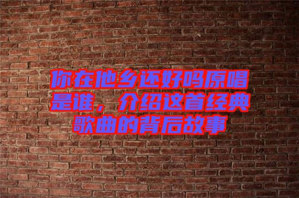 你在他鄉還好嗎原唱是誰，介紹這首經典歌曲的背后故事