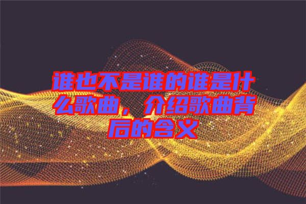 誰也不是誰的誰是什么歌曲，介紹歌曲背后的含義