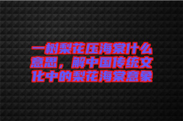 一樹梨花壓海棠什么意思，解中國傳統文化中的梨花海棠意象