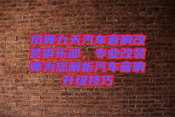 鳳舞九天汽車音響改裝俱樂部，專業改裝師為您解析汽車音響升級技巧
