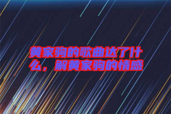 黃家駒的歌曲達(dá)了什么，解黃家駒的情感