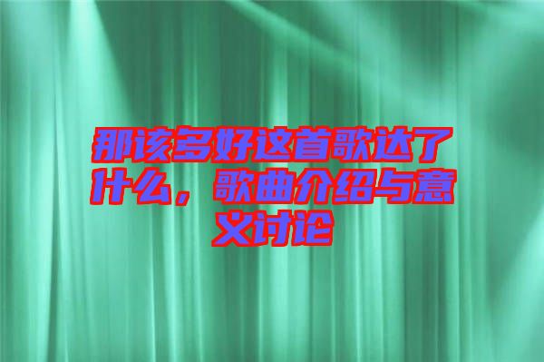 那該多好這首歌達了什么，歌曲介紹與意義討論